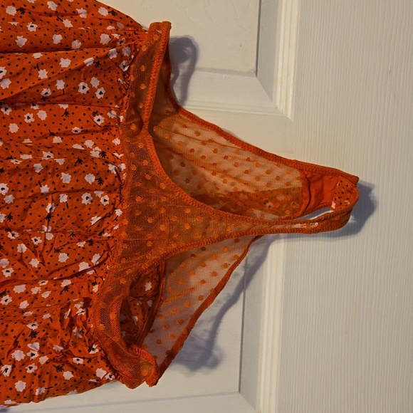 Free People Call Me Later Floral Ruffle Printed Bodysuit Sz M Color Orange/White - Picture 12 of 12